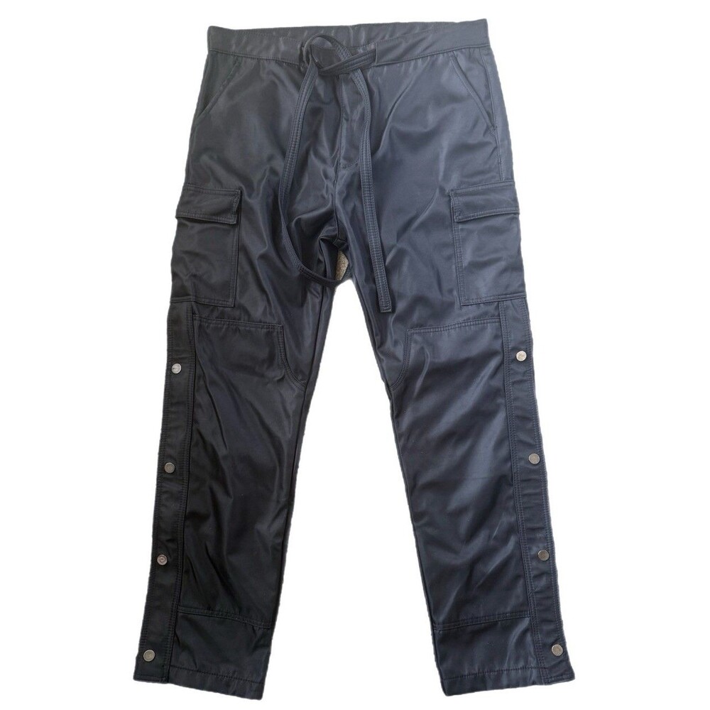 MNML Black Nylon Side Snap Zip Closure Cargo Pants Relaxed Tapered Size 36